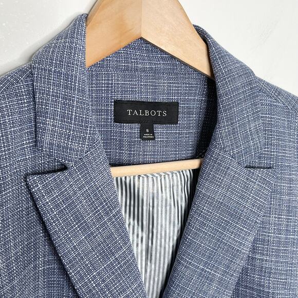 Talbots Womens Tweed Blended Double Breasted Blazer 8 Blue Workwear Career - Picture 4 of 11